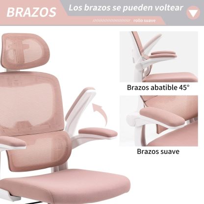 HOMEMAKE FURNITURE Silla Oficina ergonómica de Respaldo Alto con Soporte Lumbar Ajustable Altura reclinable descansabrazos Ajustables Silla Gamer sillas para Escritorio Silla ergonomica Rosa