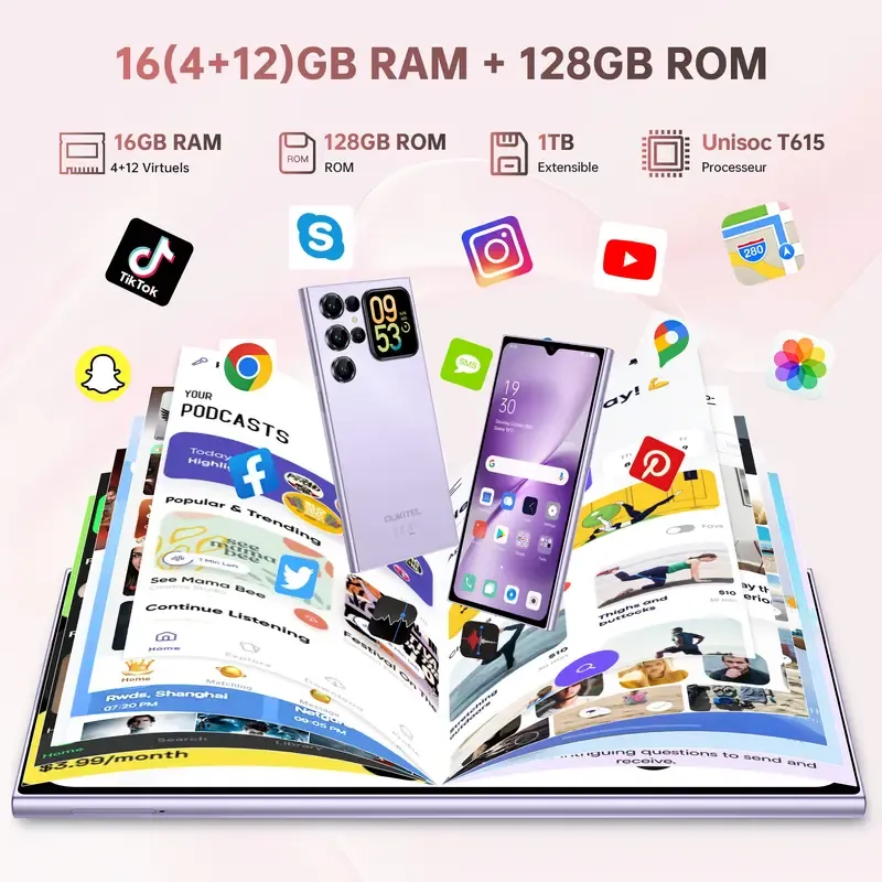 Smartphone Libre 16GB RAM + 256GB ROM, Batería 5150mAh, Android 15, OTG, Huella Dactilar y GPS