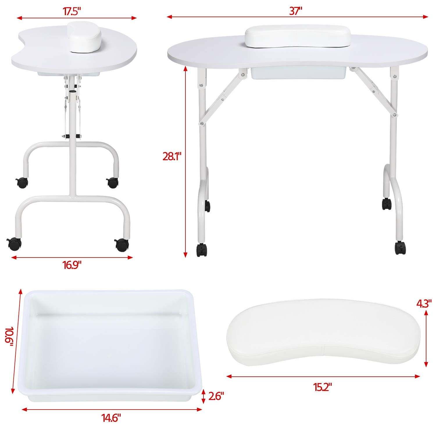 Mesa de manicura Yaheetech portátil y plegable de 37 pulgadas, blanca