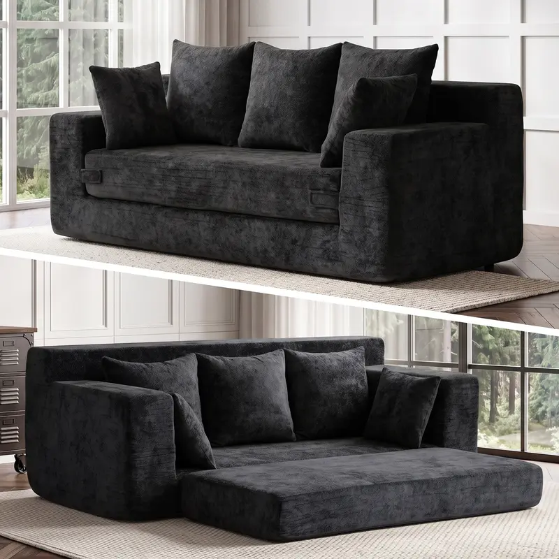 Sofá Cama Convertible 3 en 1 Winzoo Modelo de Suelo: Sillón Extragrande, Sofá 2 Plazas, Chaise Longue Plegable Futón, Incluye 4 Cojines para Sala