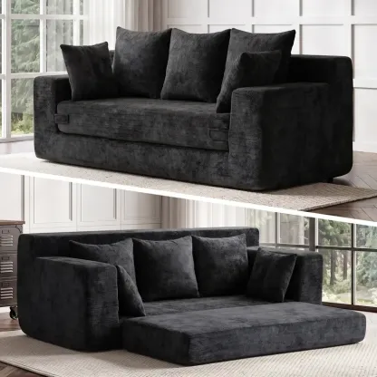 Sofá Cama Convertible 3 en 1 Winzoo Modelo de Suelo: Sillón Extragrande, Sofá 2 Plazas, Chaise Longue Plegable Futón, Incluye 4 Cojines para Sala