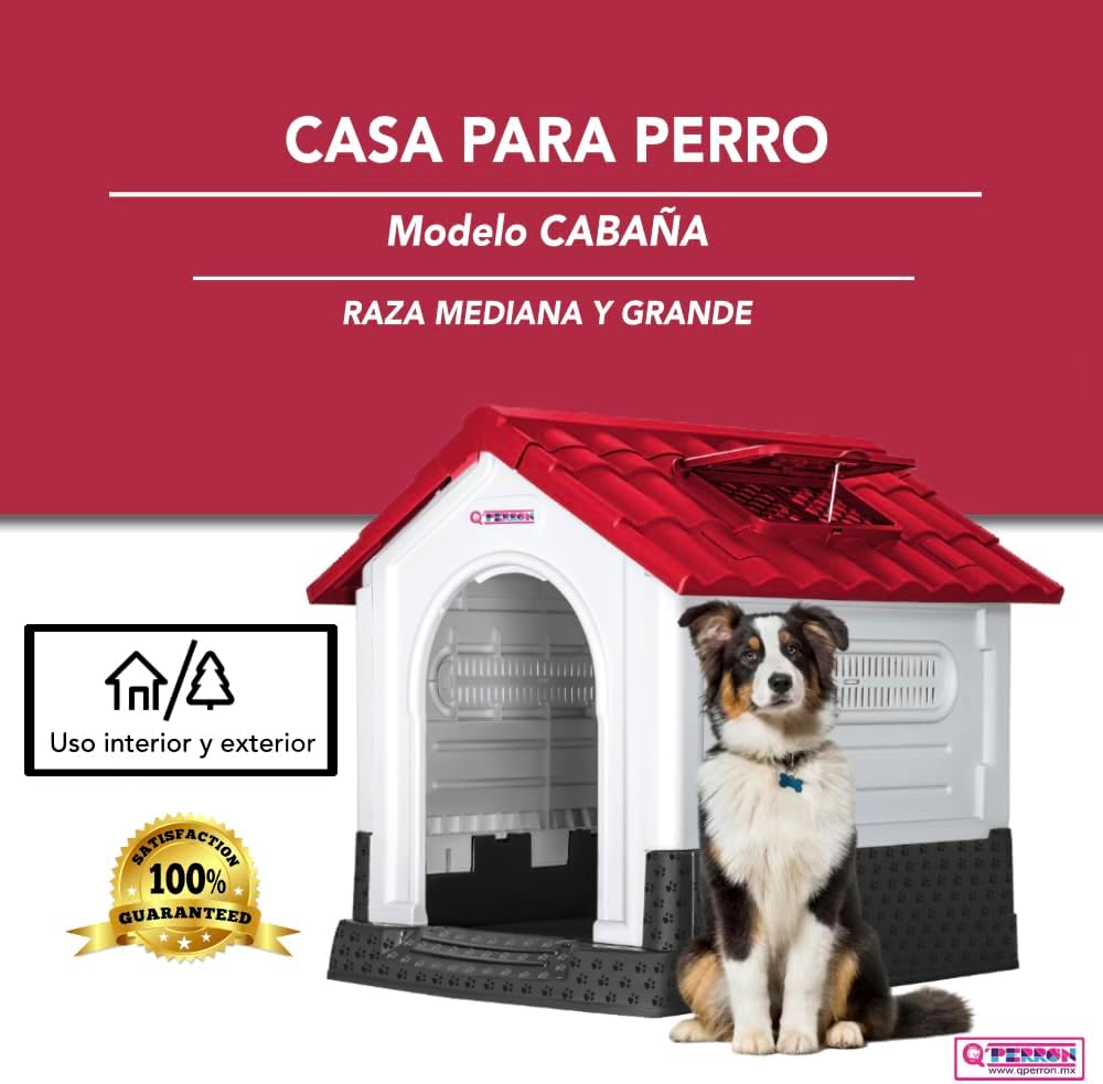 Q PERRON | Casa para Perro Grande |Plástico Alta Calidad y Durabilidad| Resistente al Exterior |Medidas 105 X 88 X 100 Cm