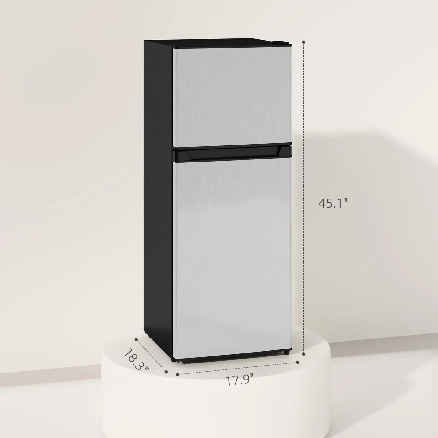 ❄️HOMCOM 3.2/4 Cu.Ft Mini Fridge with Freezer, Double Door Compact Refrigerator with Adjustable Thermostat, Shelf and Reversible Door for Bedroom, Dorm, Home Office, Energy Efficient
