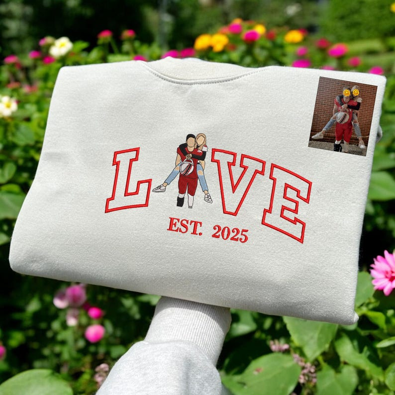 Custom LOVE Embroidered Portrait from Photo Sweatshirt