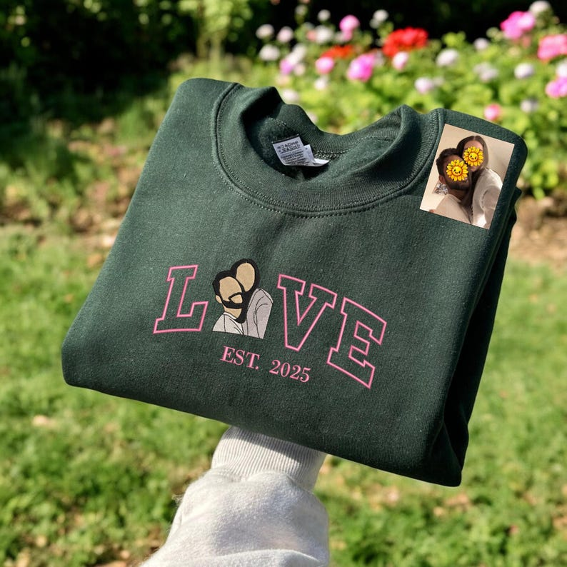 Custom LOVE Embroidered Portrait from Photo Sweatshirt