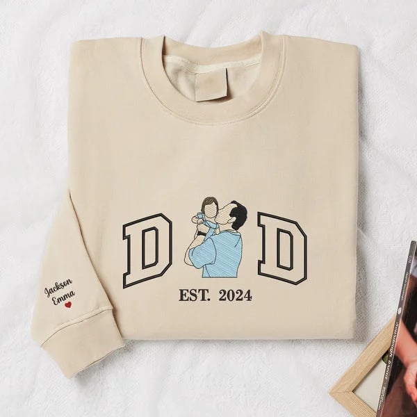 Custom Portrait from Photo Sweatshirt Embroidered Dad Hoodie