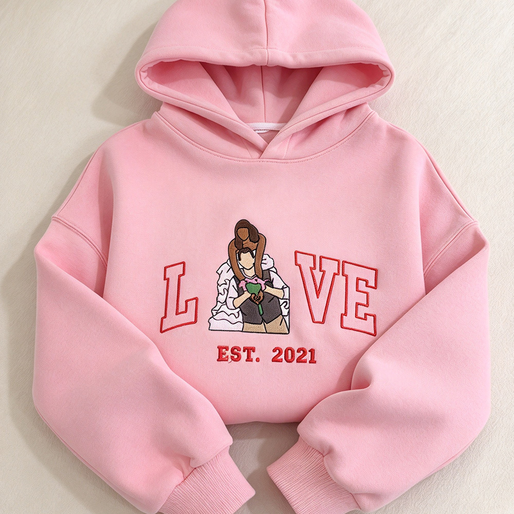 Custom LOVE Embroidered Portrait from Photo Sweatshirt