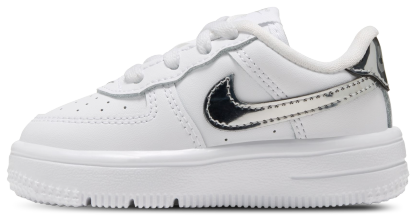 Nike Air Force 1 Low Lace 童款 - White/Black/Silver - Image 2