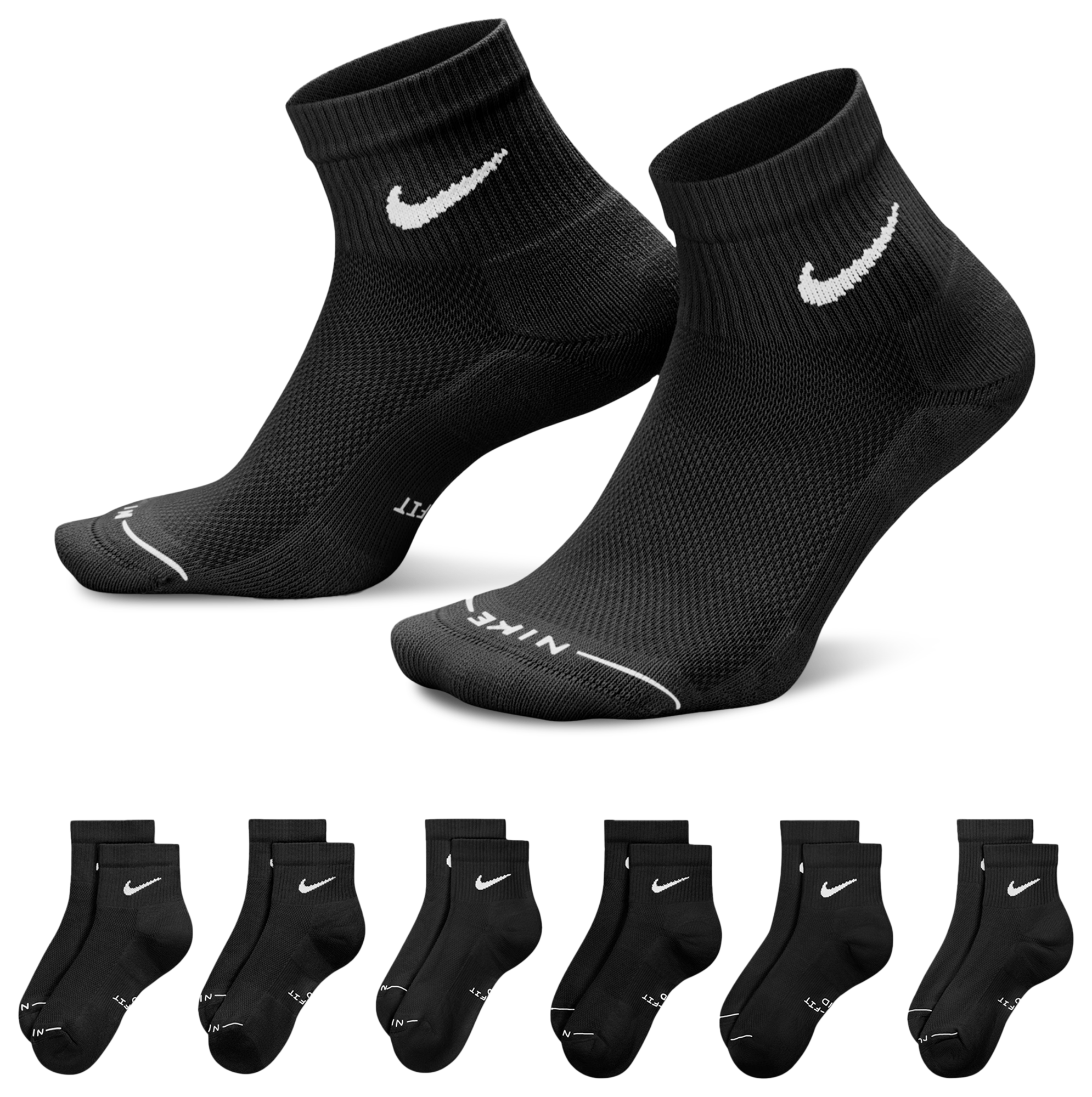 Nike Everyday Elevated Ankle Socks 6 Pack - Black/White - Image 1