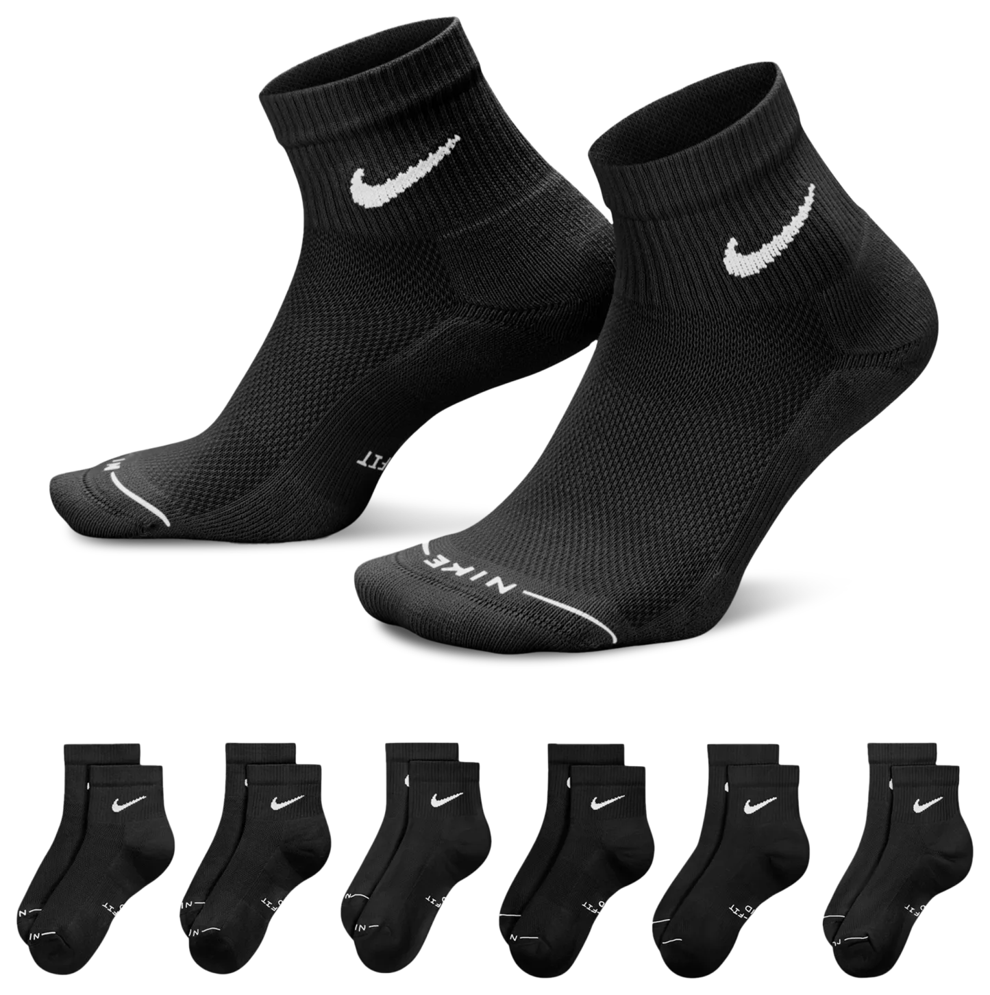 Nike Everyday Elevated Ankle Socks 6 Pack - Black/White - Image 1
