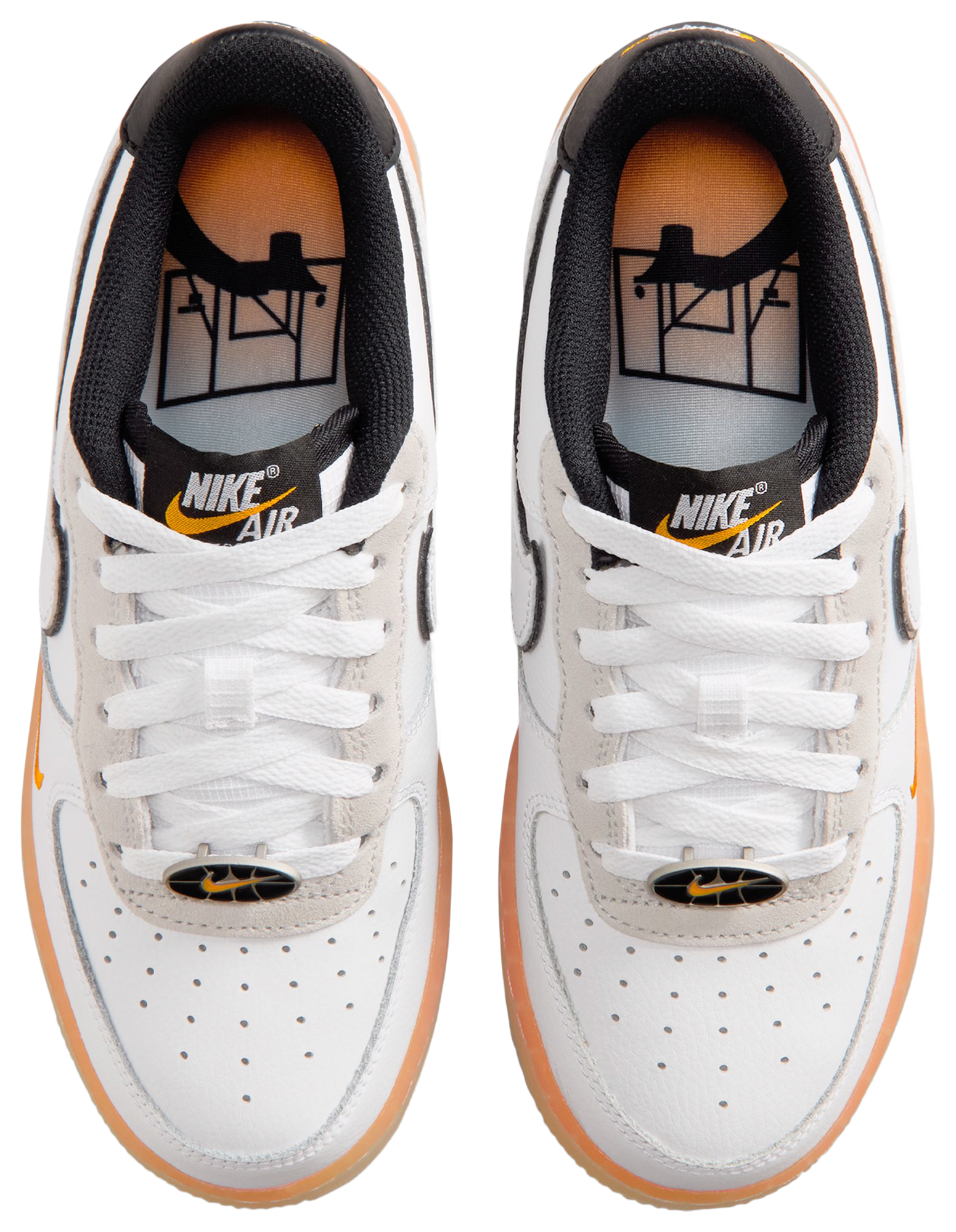 Nike Air Force 1 FL2 童款 - White/Black/Orange - Image 4