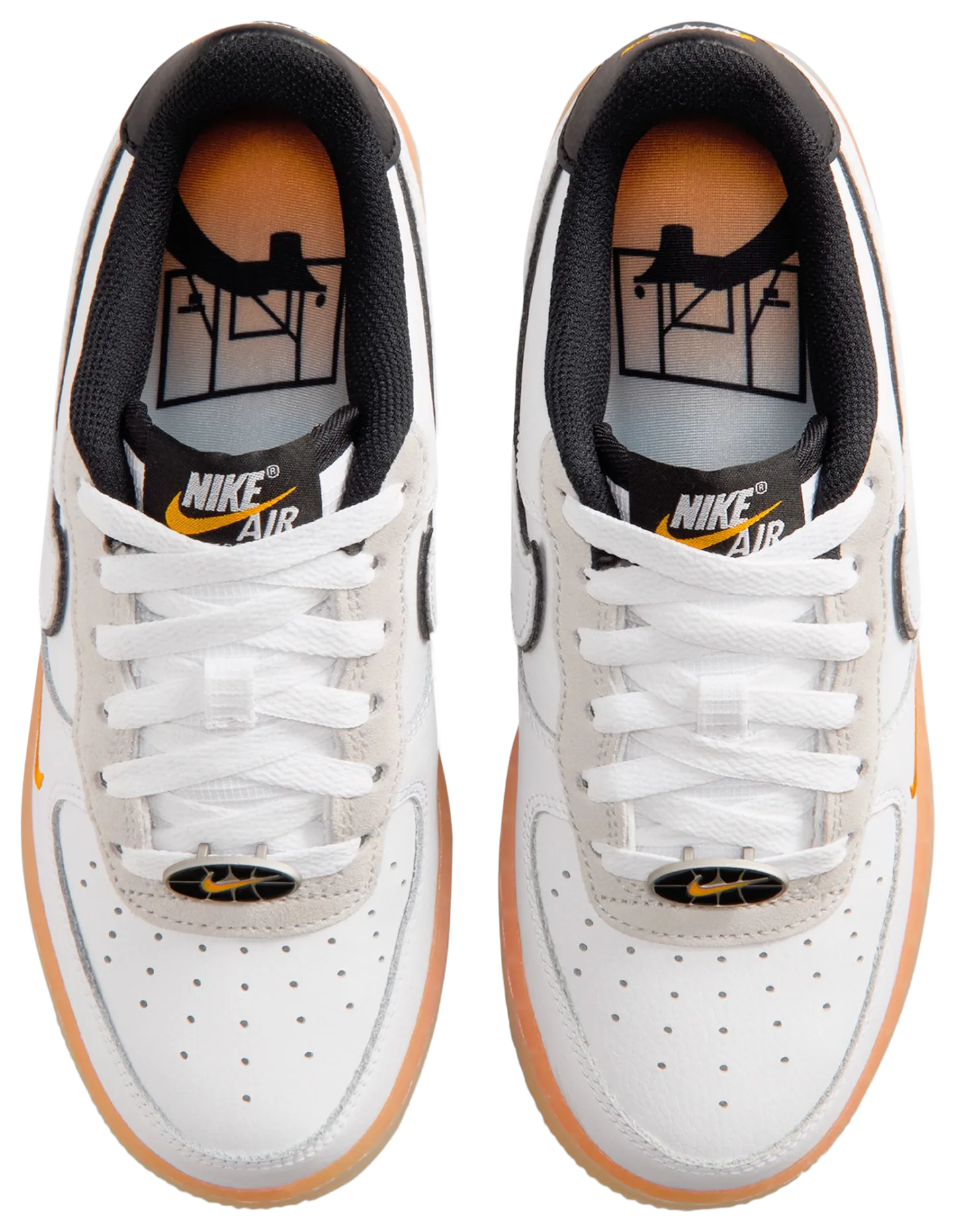 Nike Air Force 1 FL2 童款 - White/Black/Orange - Image 4