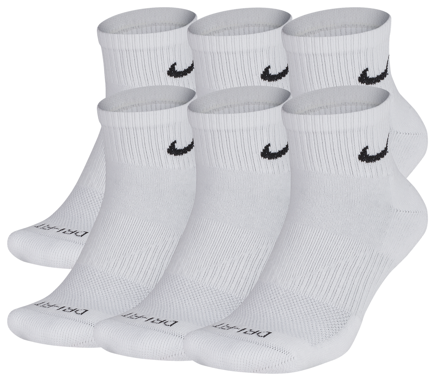 Nike 6 Pack Dri-FIT Plus Quarter Socks - Black/White - Image 2