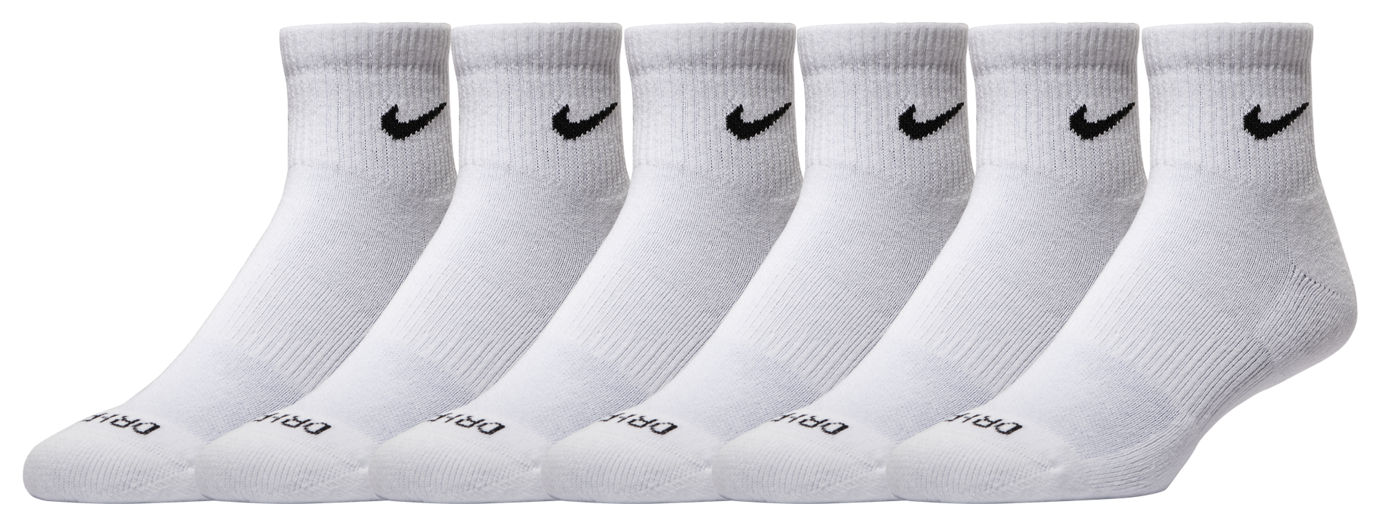 Nike 6 Pack Dri-FIT Plus Quarter Socks - Black/White - Image 1