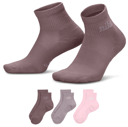 Nike Script Ankle Socks 3 Pack - Brown/Pink/Gray - Image 1