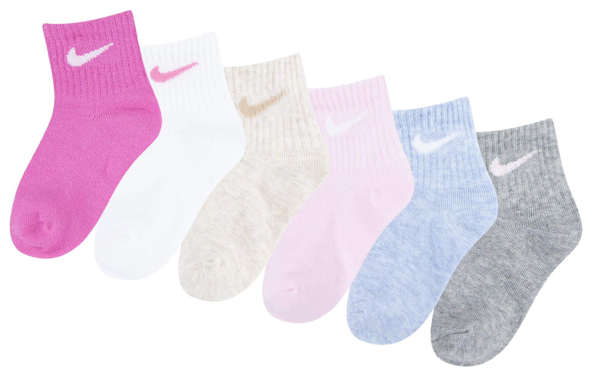 Nike Swoosh 6 Pack Ankle Socks 童款 - White/Pink - Image 1