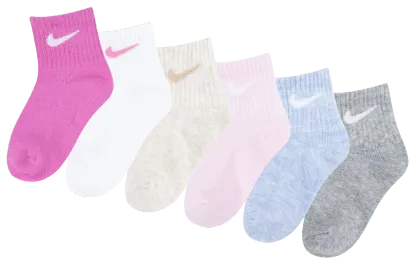 Nike Swoosh 6 Pack Ankle Socks 童款 - White/Pink - Image 1