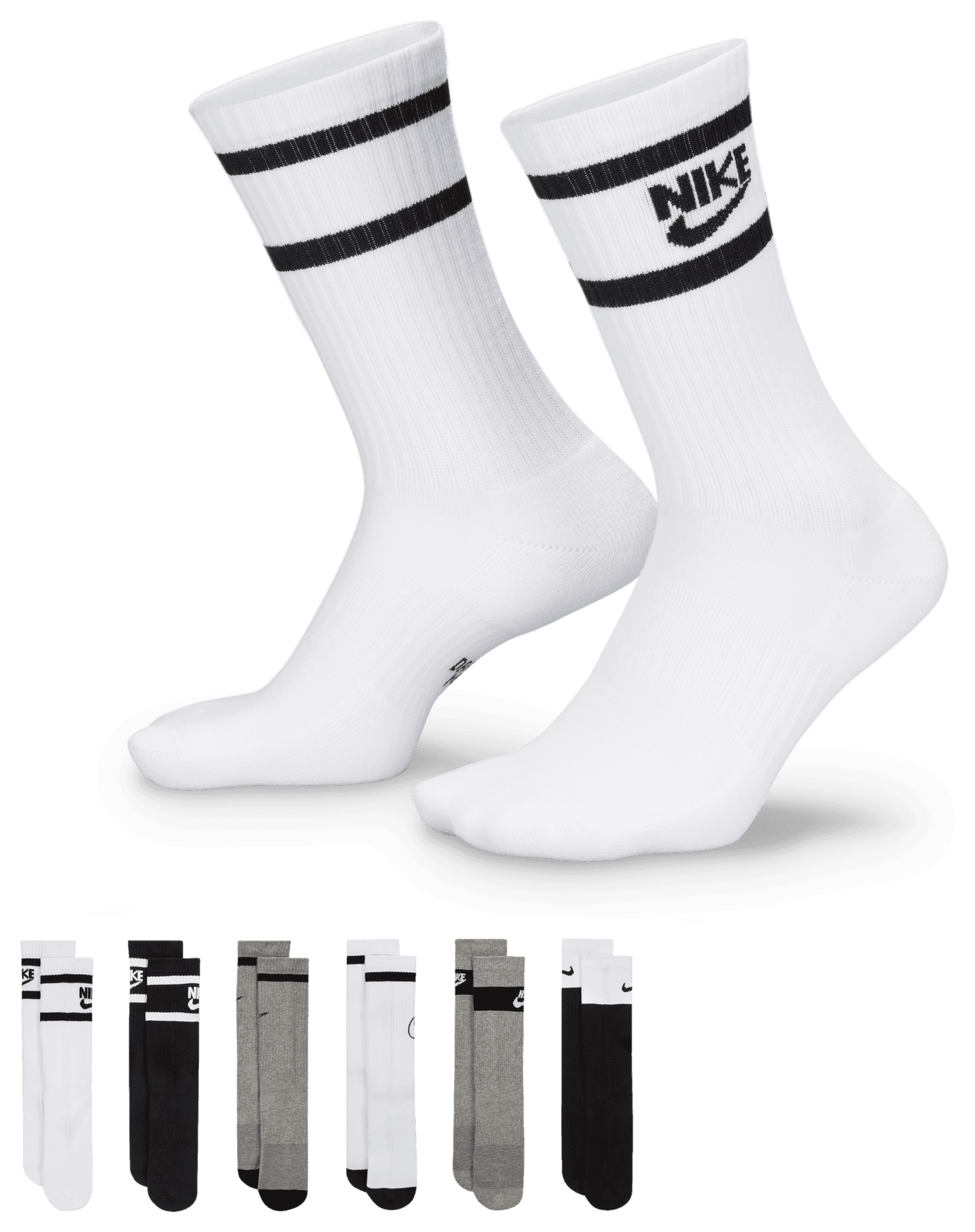 Nike GFX 6 Pack Crew Socks - Grey/Black/White - Image 1