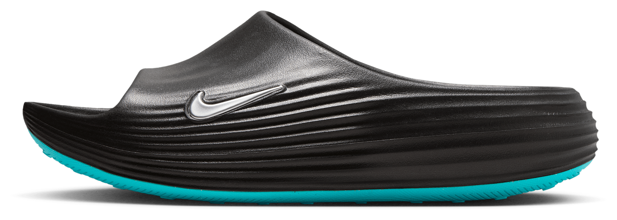 Nike Reactx Rejuven8 Slides - Black/Gamma Blue/Metallic Silver - Image 2