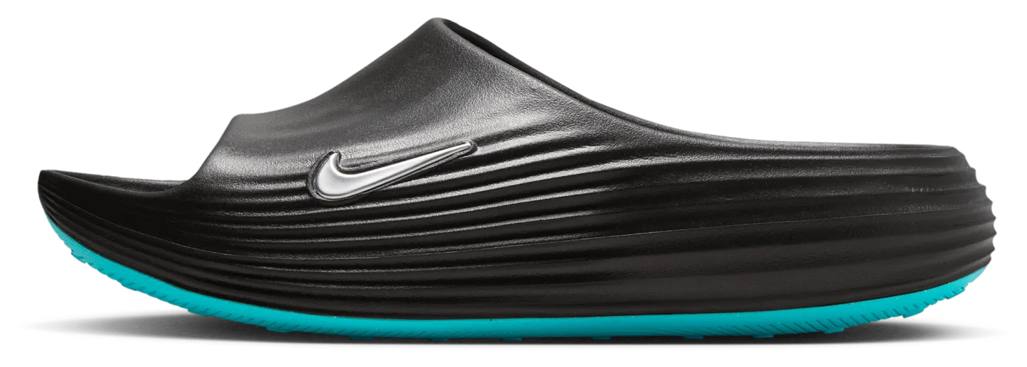 Nike Reactx Rejuven8 Slides - Black/Gamma Blue/Metallic Silver - Image 2