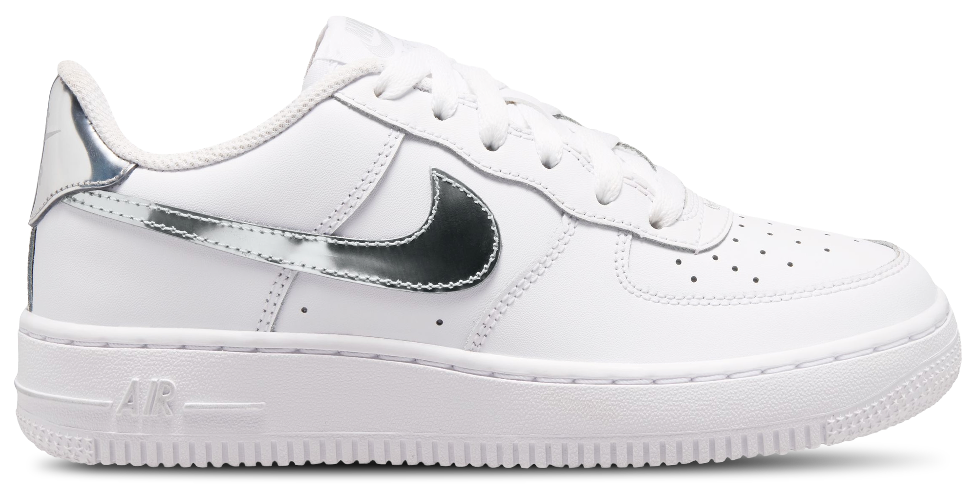 Nike Air Force 1 Low 童款 - White/Silver/Black - Image 1