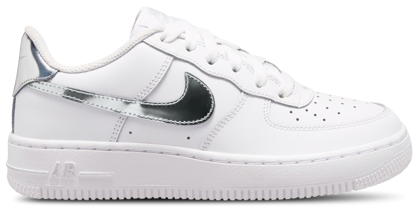 Nike Air Force 1 Low 童款 - White/Silver/Black - Image 1