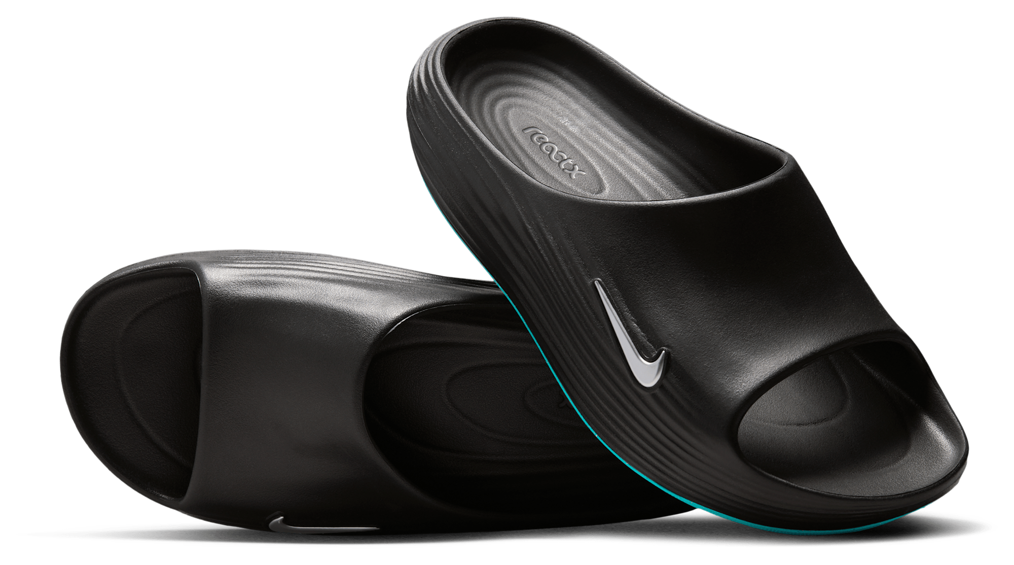 Nike Reactx Rejuven8 Slides - Black/Gamma Blue/Metallic Silver - Image 3