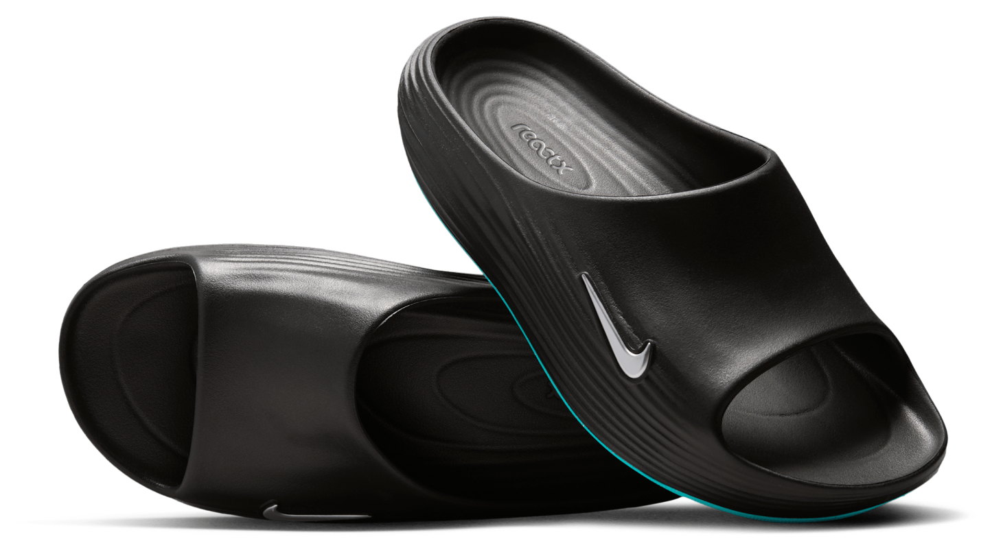 Nike Reactx Rejuven8 Slides - Black/Gamma Blue/Metallic Silver - Image 3
