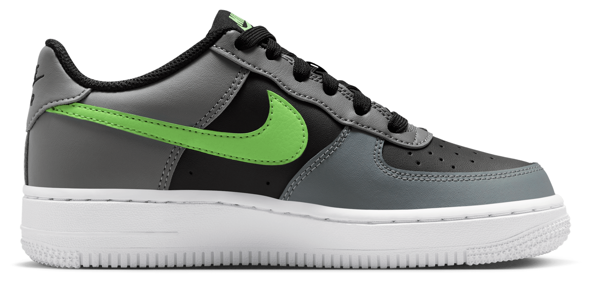 Nike Air Force 1 Low 童款 - Black/Lime Blast/Smoke Grey - Image 1