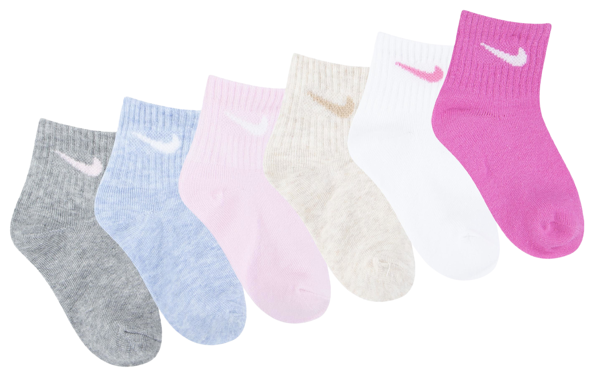 Nike Swoosh 6 Pack Ankle Socks 童款 - White/Pink - Image 3