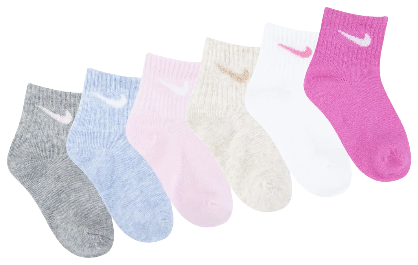 Nike Swoosh 6 Pack Ankle Socks 童款 - White/Pink - Image 3