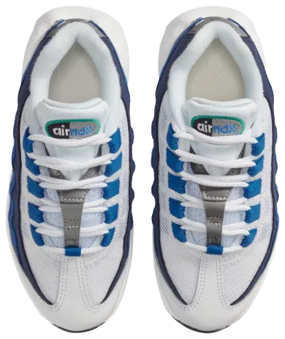 Nike Air Max 95 PRM Emerald 童款 - White/Emerald Green/Lake Blue - Image 4