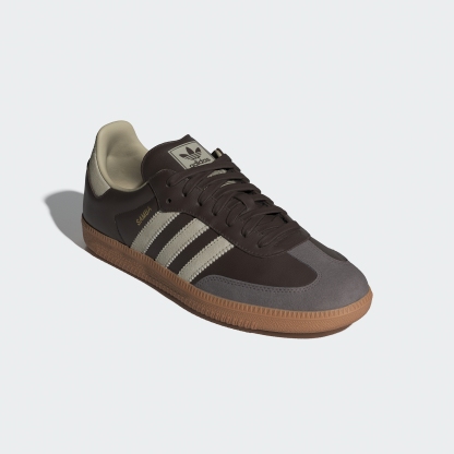 adidas Samba OG Shoes - Brown / Putty Grey / Gold Metallic - View 6