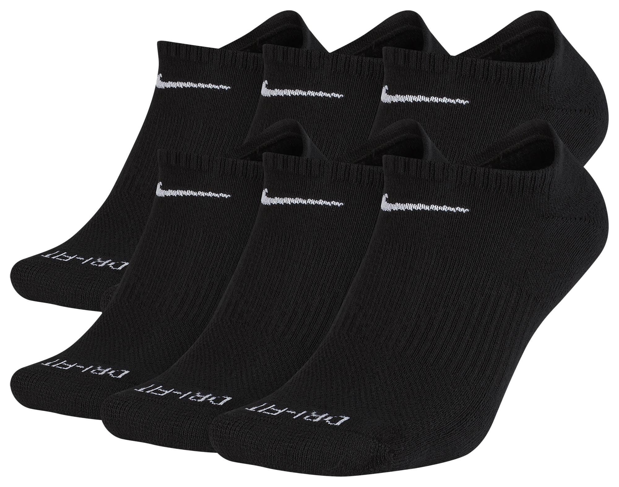 Nike 6 Pack Dri-FIT Plus No Show Socks - Black/White - Image 2