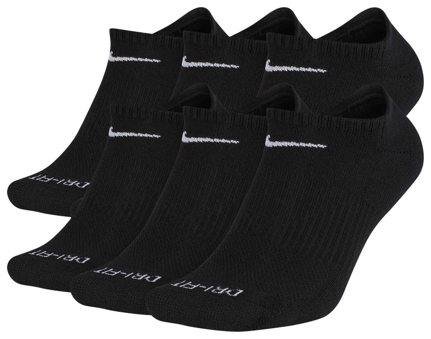 Nike 6 Pack Dri-FIT Plus No Show Socks - Black/White - Image 2