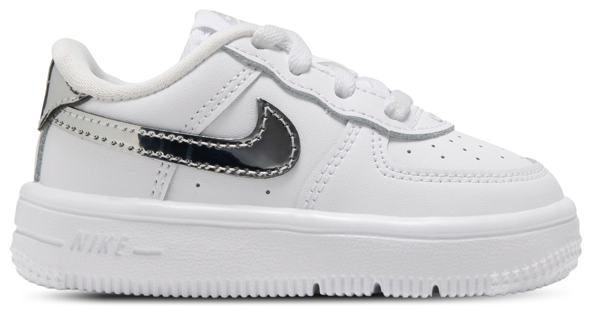 Nike Air Force 1 Low Lace 童款 - White/Black/Silver - Image 1