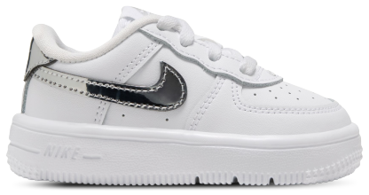 Nike Air Force 1 Low Lace 童款 - White/Black/Silver - Image 1