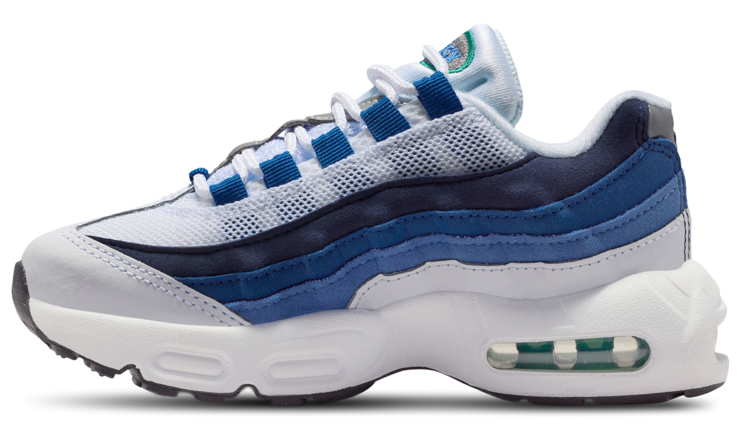 Nike Air Max 95 PRM Emerald 童款 - White/Emerald Green/Lake Blue - Image 2
