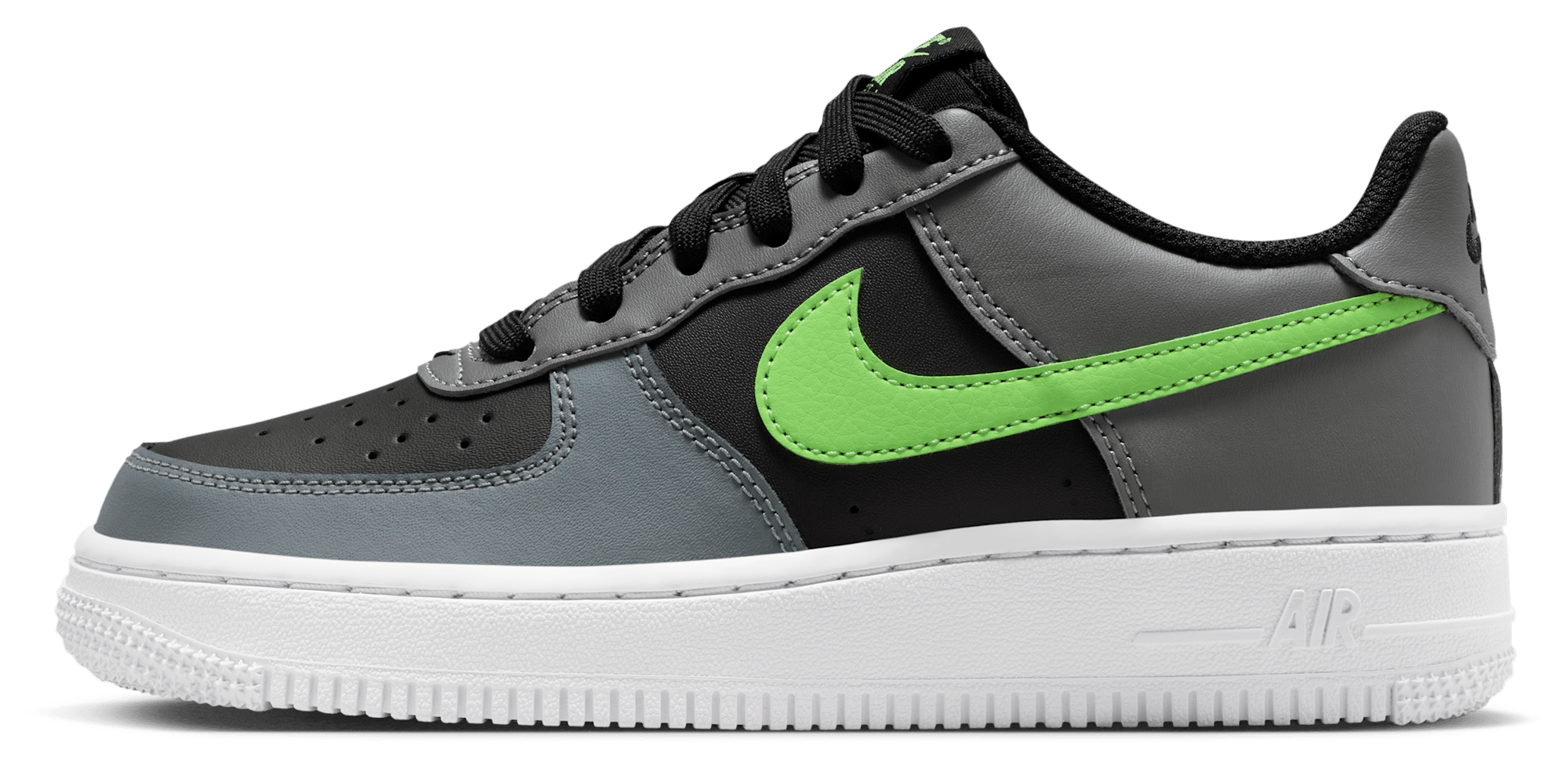 Nike Air Force 1 Low 童款 - Black/Lime Blast/Smoke Grey - Image 2