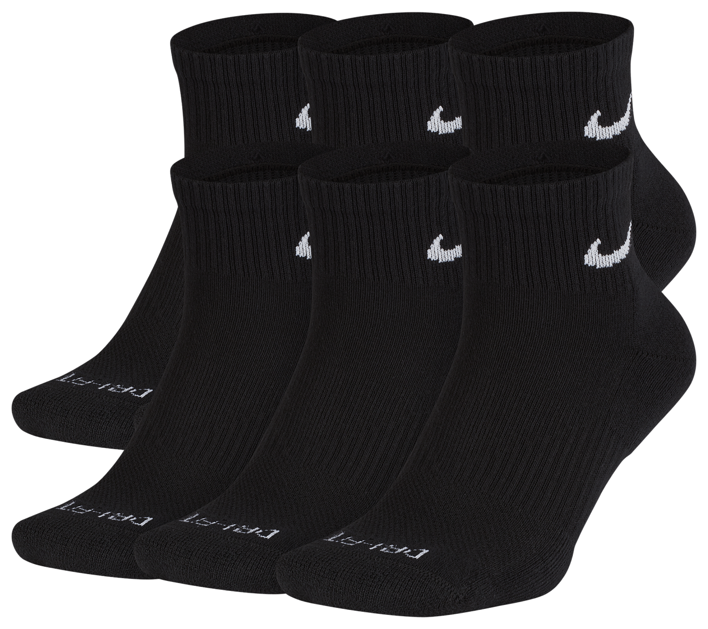 Nike 6 Pack Dri-FIT Plus Quarter Socks - Black/White - Image 2