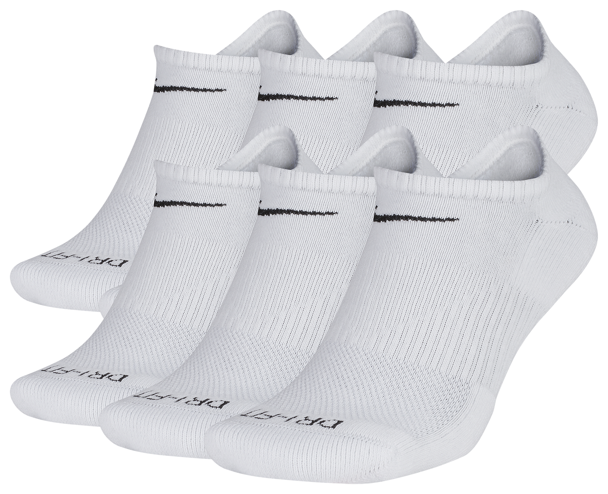 Nike 6 Pack Dri-FIT Plus No Show Socks - Black/White - Image 1