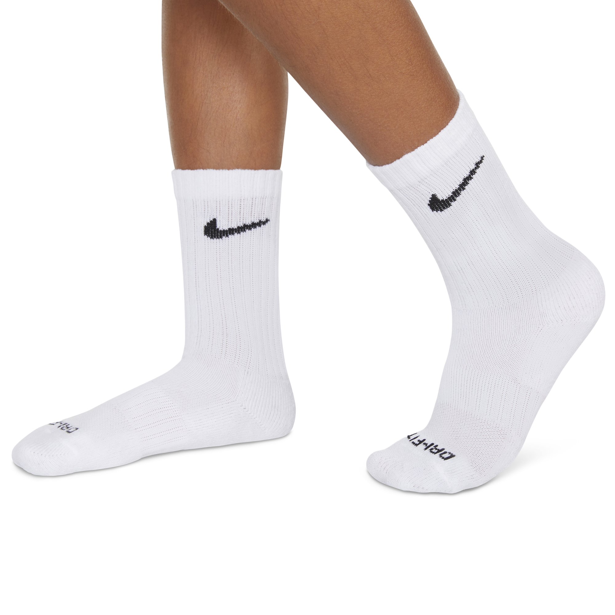 Nike 6 Pack Dri-FIT Performance Basic Crew Socks 童款 - White/Black - Image 3