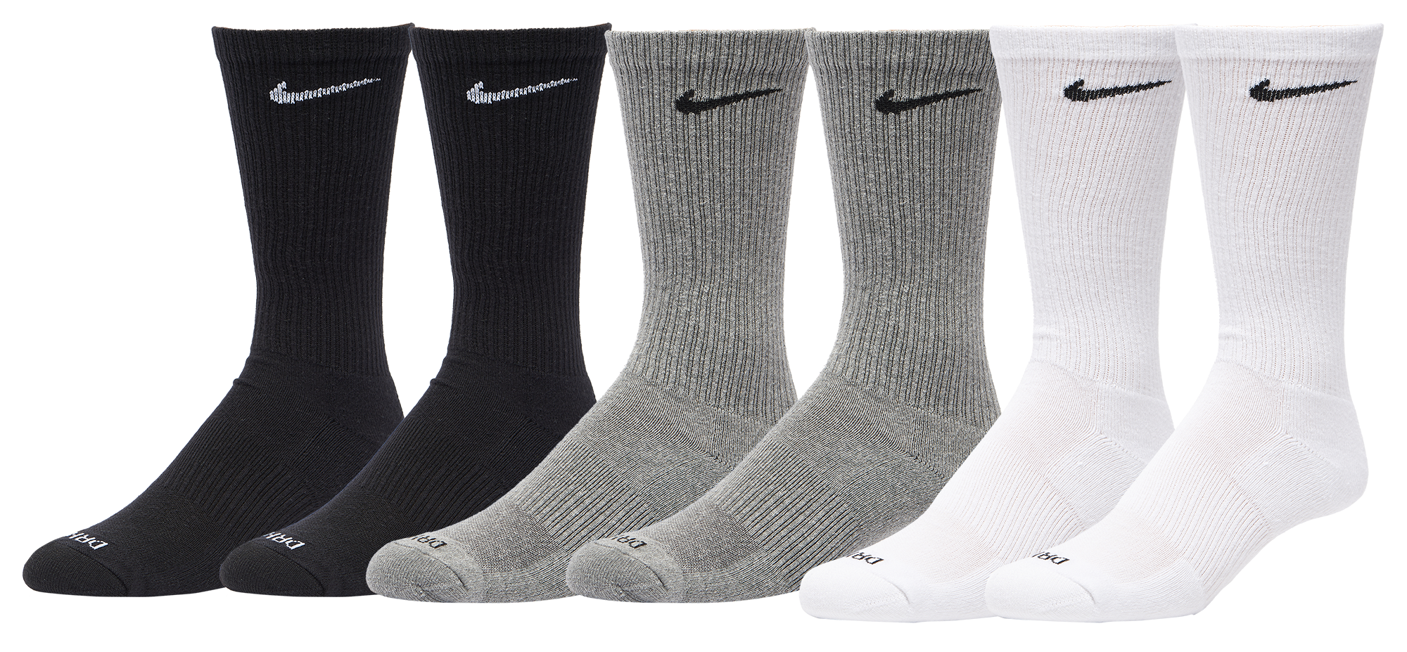 Nike 6 Pack Everyday Plus Cushioned Socks - White/Gray/Black - Image 1