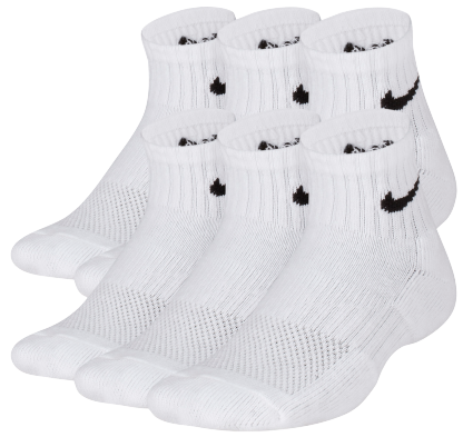 Nike 6 Pack Cushioned Quarter Socks 童款 - White/Black - Image 2