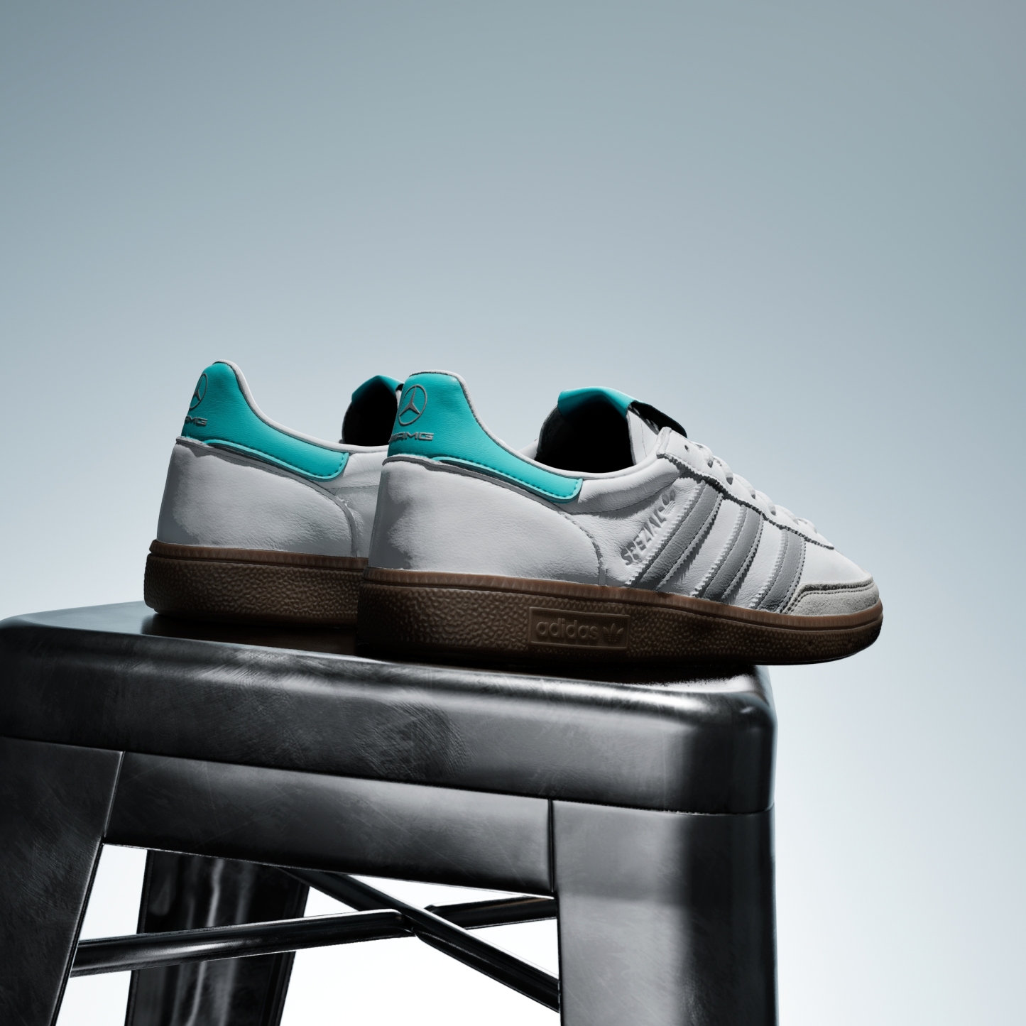 adidas HANDBALL SPEZIAL MERCEDES SHOES - Cloud White / Silver Metallic / Gum - View 5