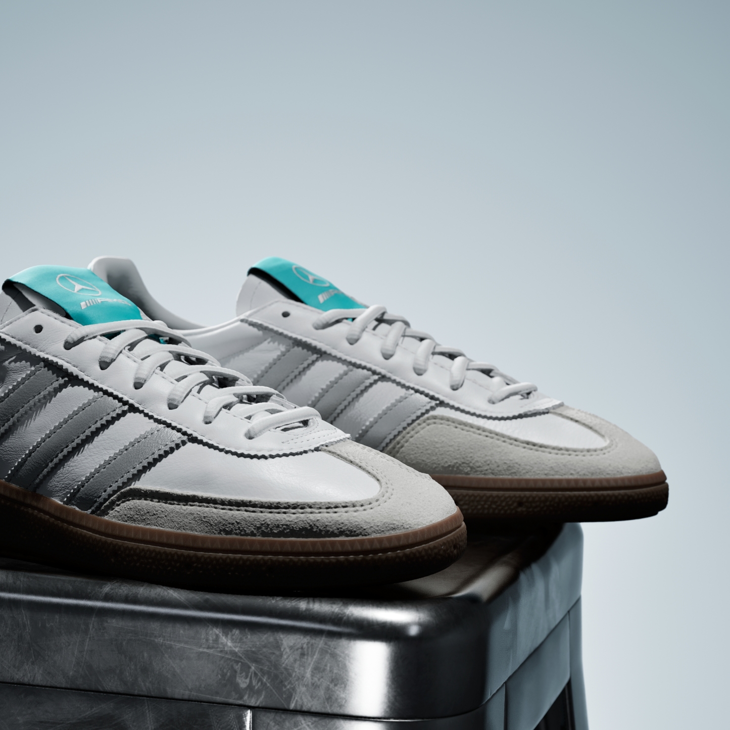 adidas HANDBALL SPEZIAL MERCEDES SHOES - Cloud White / Silver Metallic / Gum - View 8
