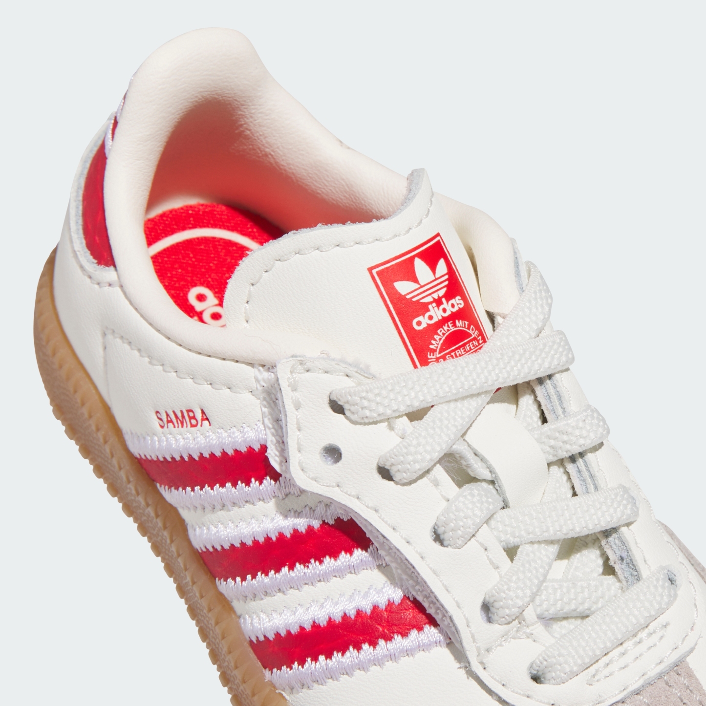 adidas SAMBA OG COMFORT CLOSURE ELASTIC LACE SHOES - Off White / Better Scarlet / Gum - View 9