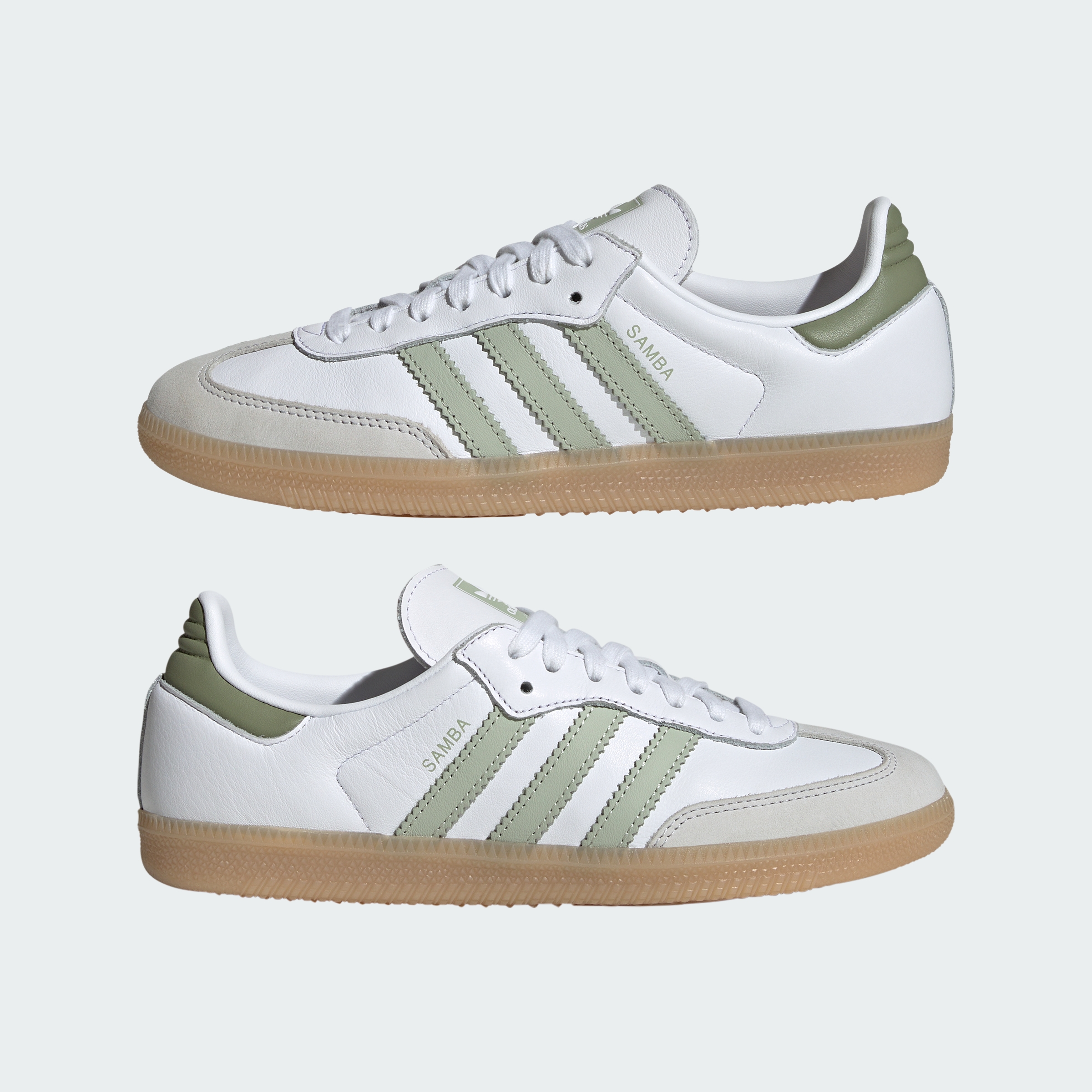 adidas SAMBA OG SHOES - Cloud White / Halo Green / Tent Green - View 8