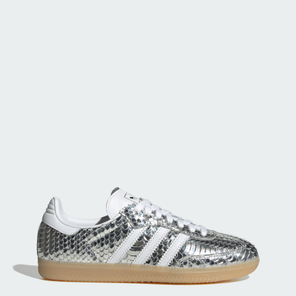 adidas SAMBA SHOES - Silver Metallic / Cloud White / Gum - View 1