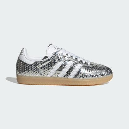 adidas SAMBA SHOES - Silver Metallic / Cloud White / Gum - View 3